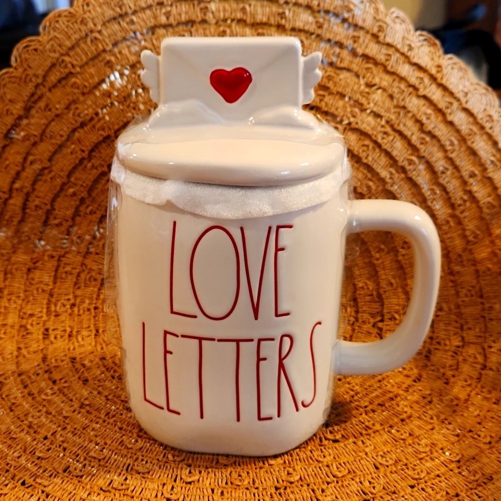 Rae Dunn Love Letters Mug with Topper Lid